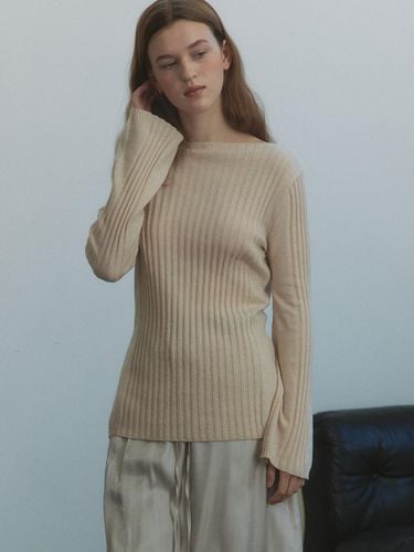 Boat-neck Flare Sleeves Cashmere-wool Knit [Light Beige] (1316) - ourcomos - Modalova