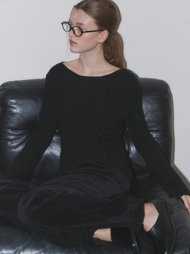 Boat-neck Flare Sleeves Cashmere-wool Knit [Black] (1317) - ourcomos - Modalova