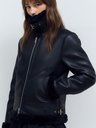 Classic Leather Fur Lined Mustang Jacket [Black] - doffsept - Modalova