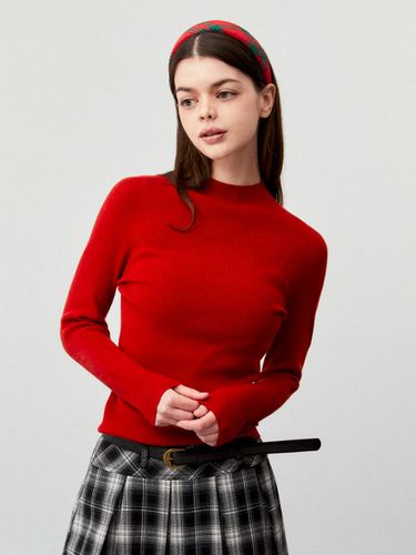 Wool Ribbed High Neck Body-Hugging Knit [RED] - koolkitten - Modalova