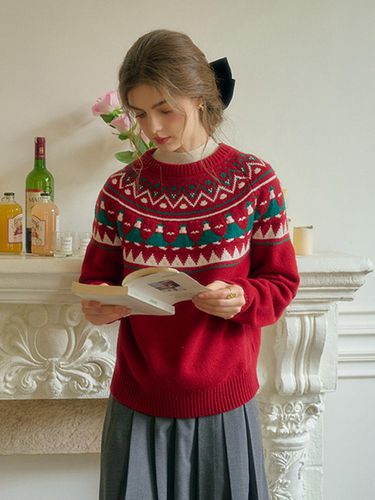 Fair Isle Relaxed Fit Knit Sweater [RED] - Simple Retro - Modalova