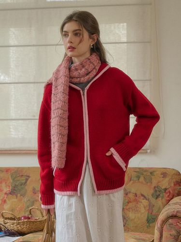 Two-way Zip-up Hooded Cardigan [RED] - Simple Retro - Modalova