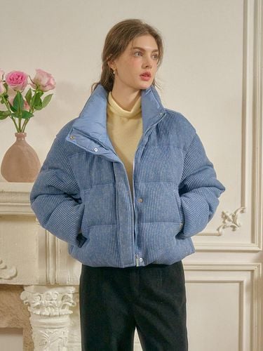 High Neck Cropped Padding Down Jacket [Blue] - Simple Retro - Modalova