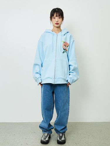 CEC Graphic Fleece-lined Zip-up Hoodie [Sky Blue] - CHANCECHANCE - Modalova