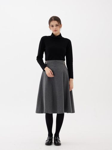 Wool Buckle Flare Midi Skirt [Gray] - sisterhood - Modalova