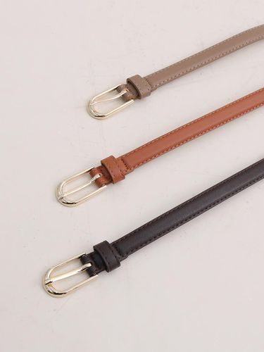 Gold-tone Round Buckle Thin Leather Belt (JFFAC403M) - JUARR - Modalova