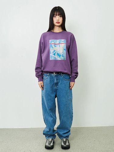 Gallery Graphic Fleece-lined Crewneck Sweatshirt [PURPLE] - CHANCECHANCE - Modalova