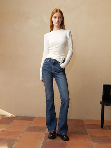 High Waist Boot-Cut Cotton Blend Denim Pants [Blue] - PIA STUDIO - Modalova