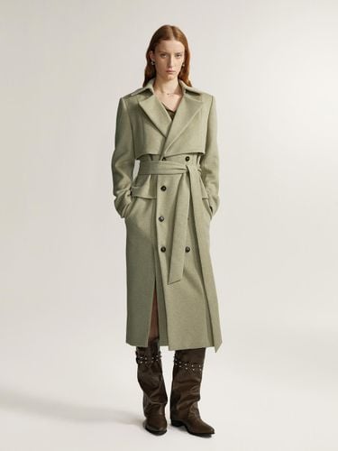 Elegant Soft Wool Long Coat [Khaki/Black] - PIA STUDIO - Modalova