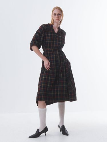 Tartan Shirred V-neck Midi Dress - Emin & Paul - Modalova