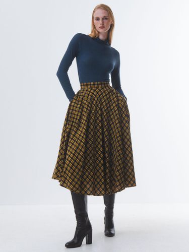 Plaid Cotton Flare Midi Skirt [Golden] - Emin & Paul - Modalova