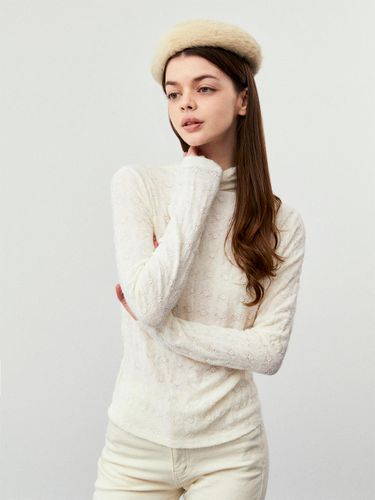 Floral Sheer Mock Neck Slim Fit Knit [Beige] - koolkitten - Modalova