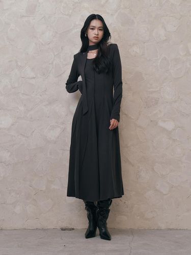 Vertical Stitching Floor Length Dress [Charcoal] - itte - Modalova