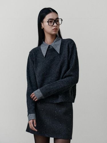 Fake Two-Piece Layered Knit Top [CHARCOAL] - PIA STUDIO - Modalova