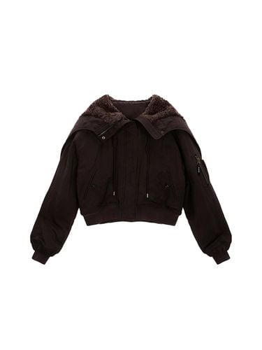 Fur Trimming Hooded Bomber Jacket [Brown] - Matin Kim - Modalova