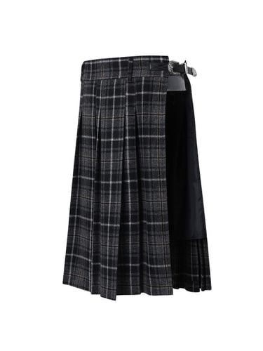 Layered Long Checkered Wool Blend Skirt [beige] - LECYTO - Modalova