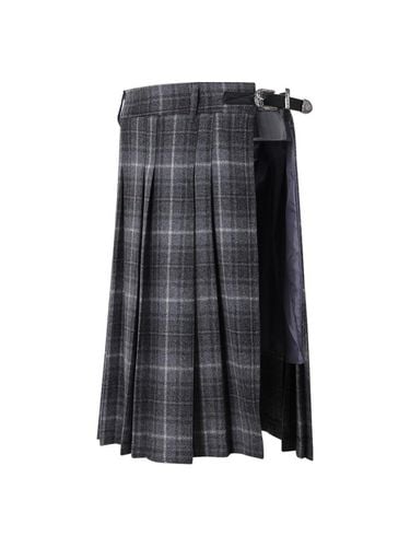 Layered Long Checkered Wool-blend Skirt [beige] - LECYTO - Modalova