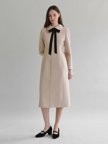 Tweed Puff Sleeve Rounded Collar Dress - TOWAV - Modalova