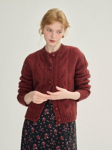 Cable Knit Vintage Wool Cardigan [Red] - Sincethen - Modalova