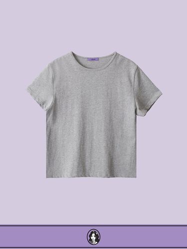 Double Cotton Non-Stretch Mid-Crop T-Shirt [Melange Gray] - DIAMOND LAYLA - Modalova