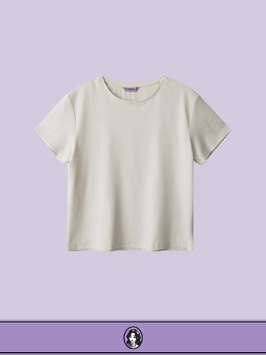 Premium Air Ribbed Crop T-shirt [Cream Gray] - DIAMOND LAYLA - Modalova