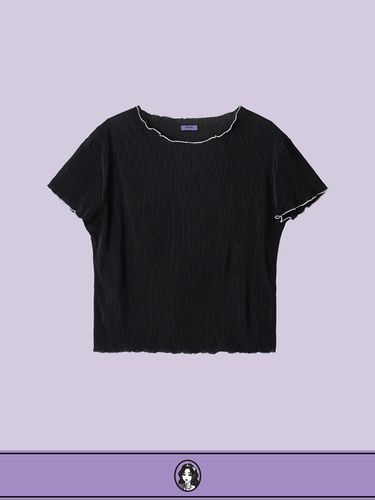 Pleated Shirring T-Shirt [Black] - DIAMOND LAYLA - Modalova