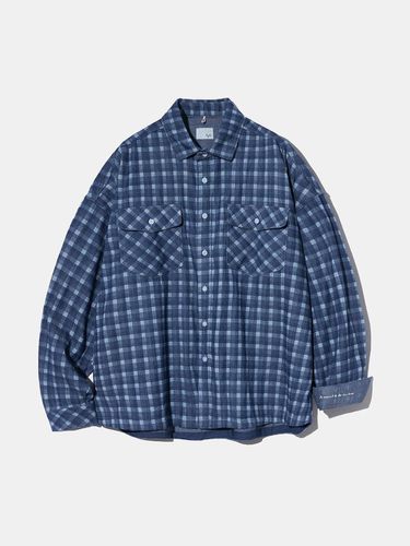 Washed Denim Laser Check Oversized Shirt (S163) - DIAMOND LAYLA - Modalova