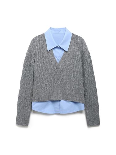 Cable Knit Layered Wool Blend Shirt (A244PWKA40) - NICE CLAUP - Modalova