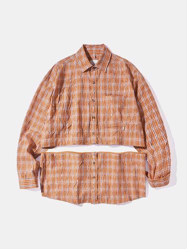 Crop Detachable Crease Check Shirt [Persimmon Orange] (S167) - DIAMOND LAYLA - Modalova