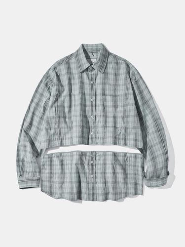 Crop Detachable Crease Check Shirt [Gray] - DIAMOND LAYLA - Modalova