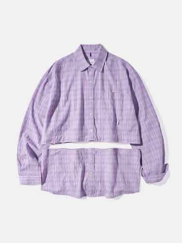 Crop Detachable Crease Check Shirt [Pale Pink Purple] (S167) - DIAMOND LAYLA - Modalova