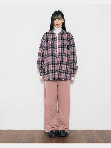 Oversized Fleece Check Pattern Shirt [Dusty Pink] (S170) - DIAMOND LAYLA - Modalova