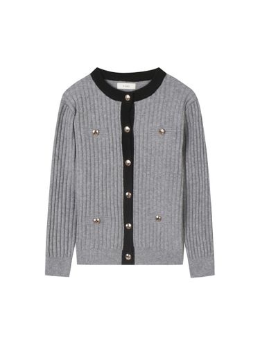 Front Placket Contrast Gold Button Melange Grey Cardigan (TJCCI4905) - VIKI - Modalova