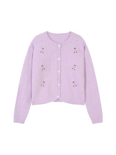 Floral Embroidered Round Neck Medium Weight Cardigan (TJCCX2990) - VIKI - Modalova