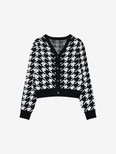 Semi-crop V-neck Argyle Cardigan (TJCCY4981) - VIKI - Modalova