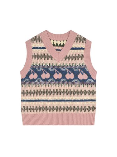 Nordic Pattern V-Neck Sleeveless Vest [RED] (TJVCY2972) - VIKI - Modalova