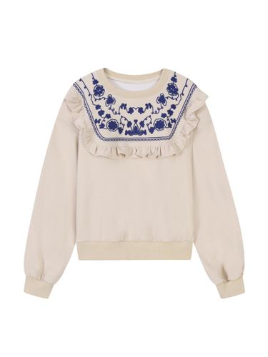 Floral Embroidered Frill Polyester Sweatshirt (TJIAX2845) - VIKI - Modalova