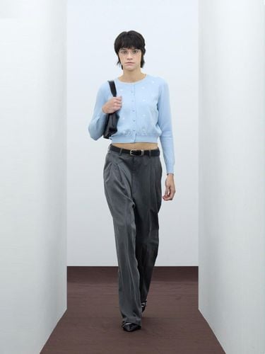 Dot Point Crop Ribbed Knit Cardigan [Sky Blue] (85-VIVAJ112) - VIVABROWN - Modalova