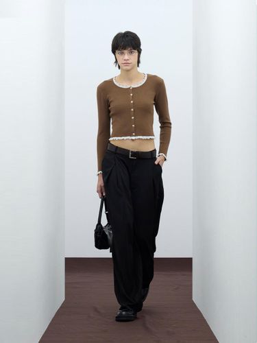 Lace Crop Knit Cardigan [BROWN] (85-VIVAJ114) - VIVABROWN - Modalova