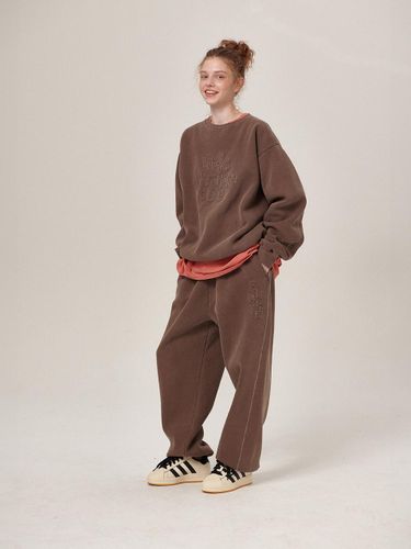 Patchwork Pigment Sweatshirt Pants Set [BROWN] - Flatwave in Seoul - Modalova