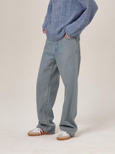 Wide Leg Cotton Denim Pants [Light Indigo] - Flatwave in Seoul - Modalova