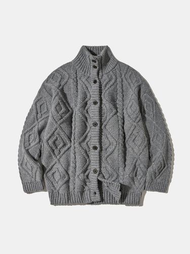 Turtleneck Convertible Cable Knit Cardigan [Dark Gray Melange] (C8) - DIAMOND LAYLA - Modalova