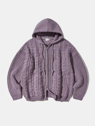 Double-Twisted Cable Hooded Zip-Up Cardigan [Purple] - DIAMOND LAYLA - Modalova