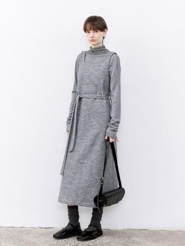 Belted Wool Sleeveless Dress [GRAY] - tageechita - Modalova