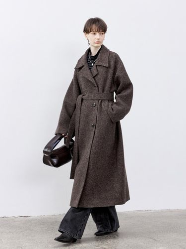 Belted Soft Wool Single-Breasted Coat [Dark Brown] - tageechita - Modalova