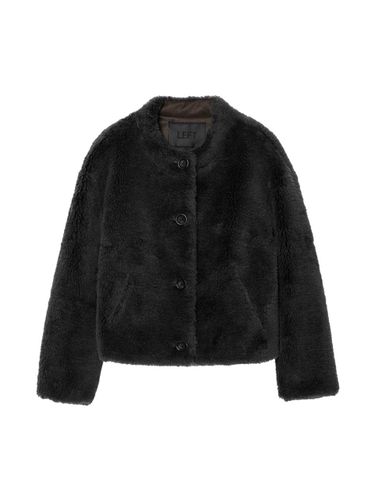 Fur Collarless Cropped Wool Jacket [Charcoal] - LeftSeoul - Modalova