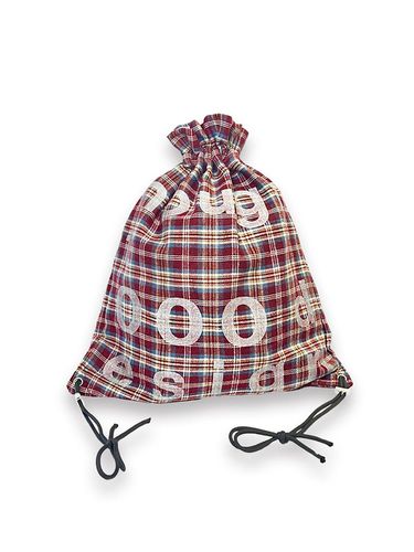 Design Check Cotton-Polyester Drawstring Gym Sack [Burgundy] - NOUGHT - Modalova