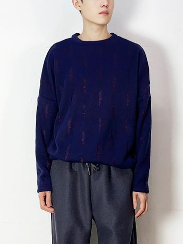 Square Neck Vintage Oversized Knit Dress [Blue] - NAVY SCANDAL - Modalova