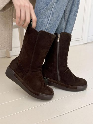 Suede Mid-heel Sheepskin Fur Boots (GIS-46202) - GISSE - Modalova