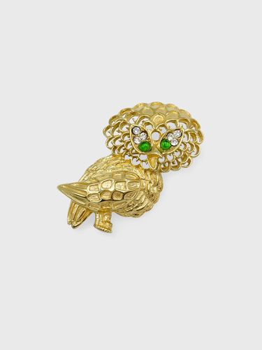 Platinum-Plated Austrian Crystal Emerald Owl Brooch [SILVER] (JS-22-017BR) - Jean Paul Clarisse - Modalova